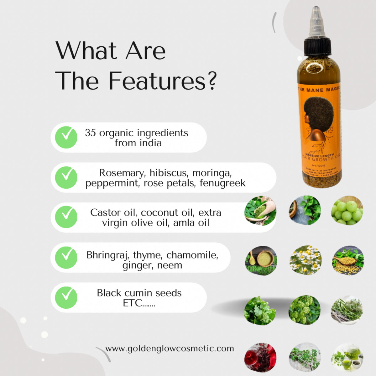 The Mane Magic Hair Growth Oil 4oz Haircare with 35 organic ingredients to stimulate and promote healthy and hair growth