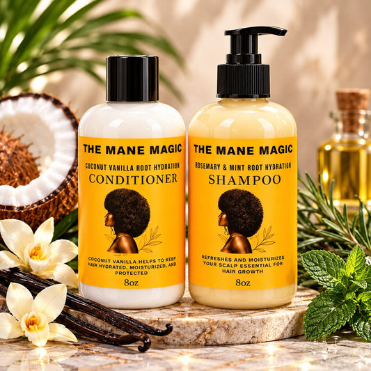 The Mane Magic Rosemary Mint shampoo & coconut vanilla conditioner